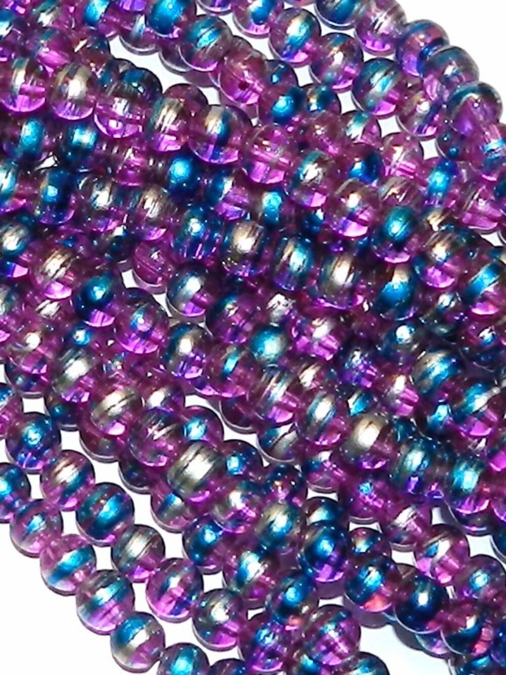 G2298 Light Fuchsia Purple 6mm Round Metallic Drawbench Swirl Glass Bead 32"